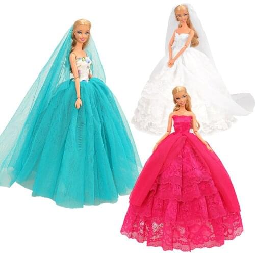 Fashion Handmade Toys For Girl 3 items /lot Doll Accessories Long Tail Dresses Clothes Objects For Barbie Dressing Game DIY Gift