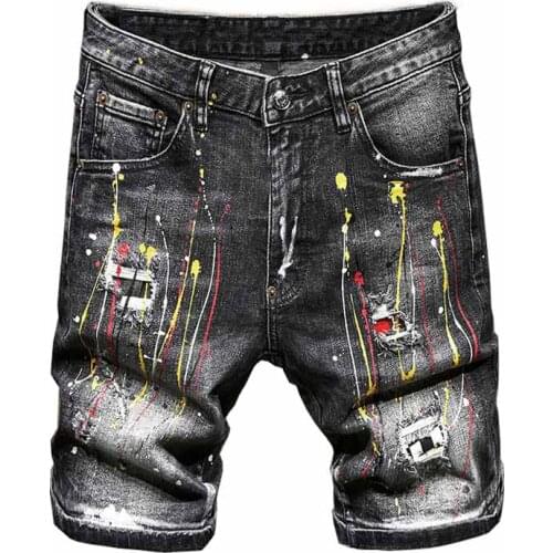 Mcikkny Mens Dot Painted Ripped Denim Shorts High Street Classic Summer Shorts For Male Size 28-38