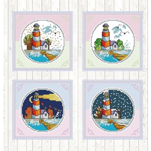 Spring By The Sea Needlework Embroidery DMC Cotton Thread Printed Canvas 14ct 11ct Count Canvas DIY Handmade Cross Stitch Sets