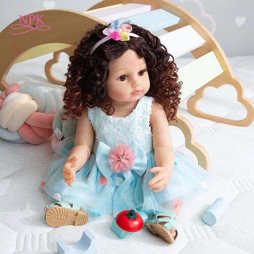NPK 55CM reborn baby toddler flexible full body soft silicone real soft touch pincess curly hair fashion girl doll Xmas Gift