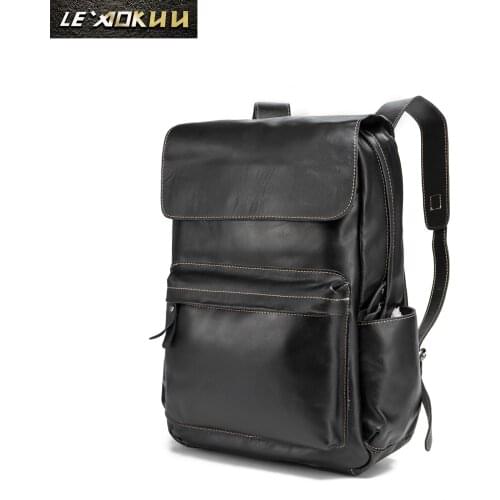 Original Genuine leather Design University Student School Book Bag Male Fashion Daypack Backpack Travel 15" Laptop bag Men 017