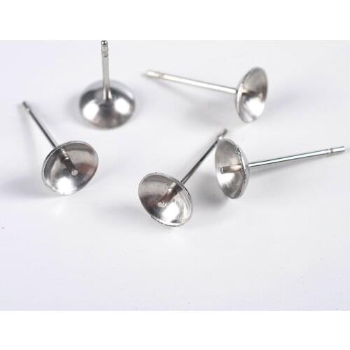 100Pcs Stainless Steel Blank Post Earring Studs Base Pins 3-6mm Cabochon Cameo Tray Bezels Settings For Jewelry Making Supplies