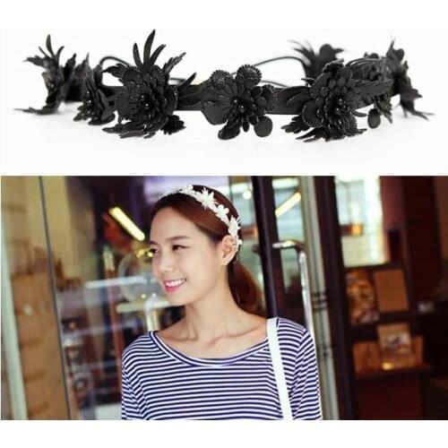 Wholesale 2021 fashion handmade leather flower ladys party hairbands fashion style hair accessory headbands fashion for women