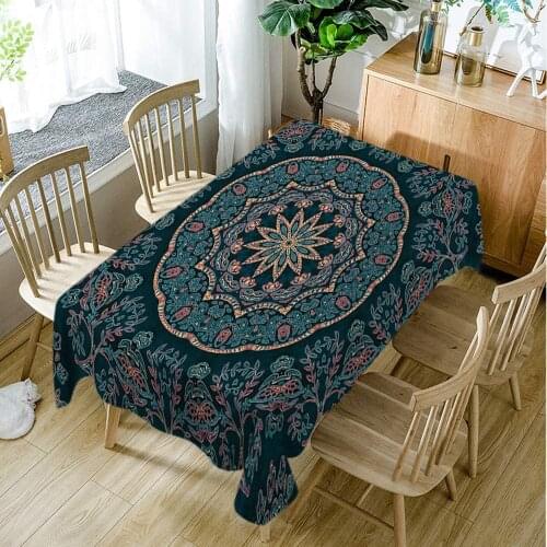 Retro Floral Mandala Bohemian Boho Style Indian Ethnic Design Damask Pattern Rectangle Tablecloth