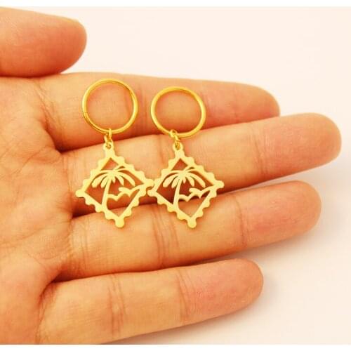 New Zealand Kiribati Hawaii Coconut Tree Shape Earrings for Women Girls Gold Color Stainless Steel Jewelry Gift