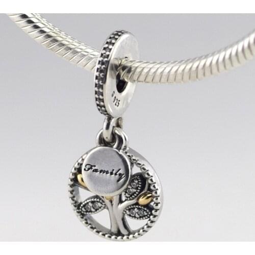 Family Root Floating Charms for Beaded Bracelets Women Silver 925 Jewelry Clear CZ Family Tree Charm Beads for Jewelry Making