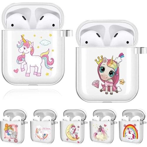 Silicone Cases for Apple AirPods 2nd /AirPods 1st Transparent Cute Unicorn Series Bluetooth Headset Protective Case