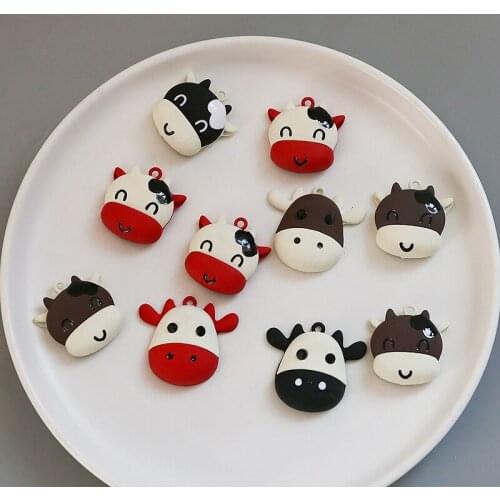 4pcs Alloy spray paint cute cute cartoon Earrings For Girls Women cow smiling face hit color avatar diy accessories bag pendant