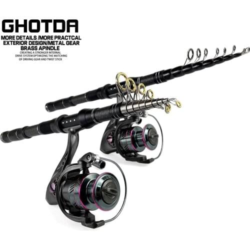 1.8m 2.1m 2.4m 2.7m 3.0m Carbon Fiber Telescopic Rock Fishing Rod Portable Spinning Rod and Spinning Reels Set