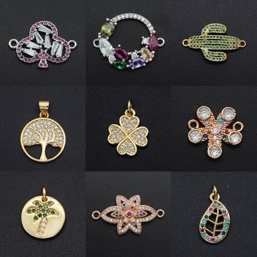 Gorgeous Diy Flowers CZ Charms Wholesale Palm Tree Necklace Pendant Zircon Tree of Life Cactus Connector For Jewelry Making