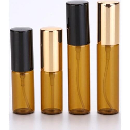 Amber Refillable Spray Bottle Exquisite Perfume Atomizer 5ml 10ml Glass Vials Cosmetic Container Portable Travel 25pcs/lot