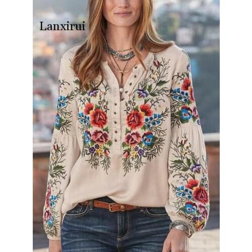 New Autumn and Winter Long Sleeve Printing Large Size Womens Shirt Loose Ladies Shirt women blouses flower shirt women