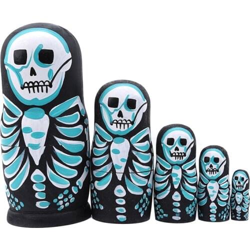 1 5 Pcs/Set Skull Russian Dolls Hand Painted Home Decor Birthday Gifts Baby Toy Nesting Dolls Wooden Matryoshka Toys