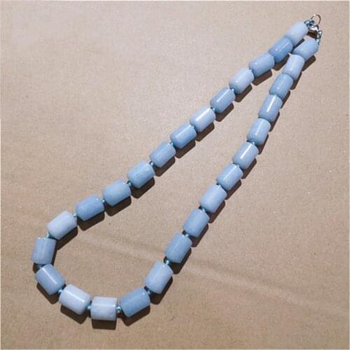 1 Strand/28Pcs 13x10mm Wholesale Fashion DIY Jewelry Blue Malay Jade Cylindrical Shape Pendant Necklace Length 210mm S1118