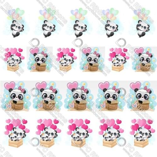 16-75MM Cartoon Panda&Balloon Printed Grosgrain&Satin Ribbon DIY Handmade Materials Christmas Wedding Gift Wrap Tape 50yards