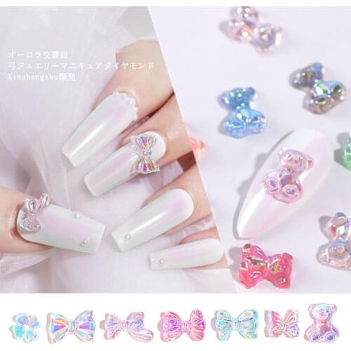 20pcs Aurora Butterfly Bowknot Flower Bear 3D Nail Art Decorations Nail Polish UV Gel DIY Ornaments Manicure Design Accessories