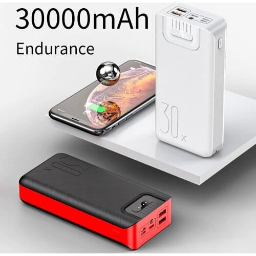 30000 mAh Power Bank Big Capacity Dual USB Portable Charger Micro USB TypeC Lighting Input Flashlight External Battery PowerBank