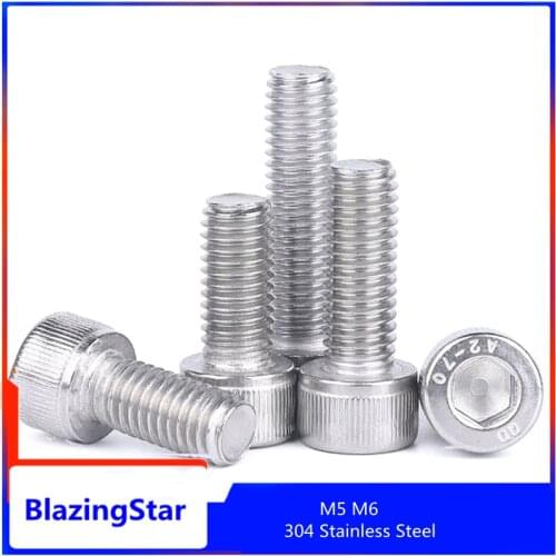 5-20PCS M5 M6 304 Stainless Steel Hexagon Head Screw Hexagon Socket Head Screw Bolt Length 6-150 mm