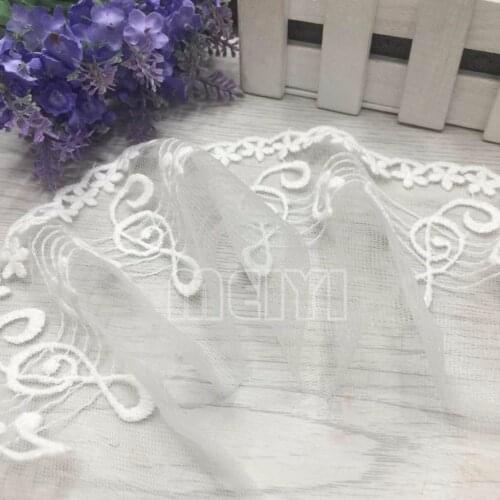 5 Yards White Music Note Cotton Net Embroidered Fabric Lace Trim Applique Ribbon Handmade DIY Sewing Craft Decoration