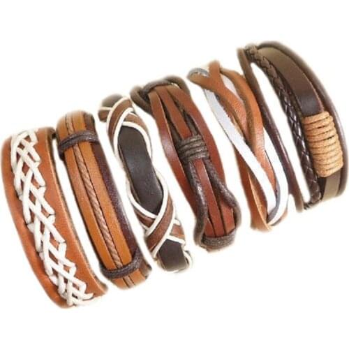 Handmade Wholesale fashion (6pcs/lot) genuine adjustable charming brown leather bracelets pulseiras de couro -S91