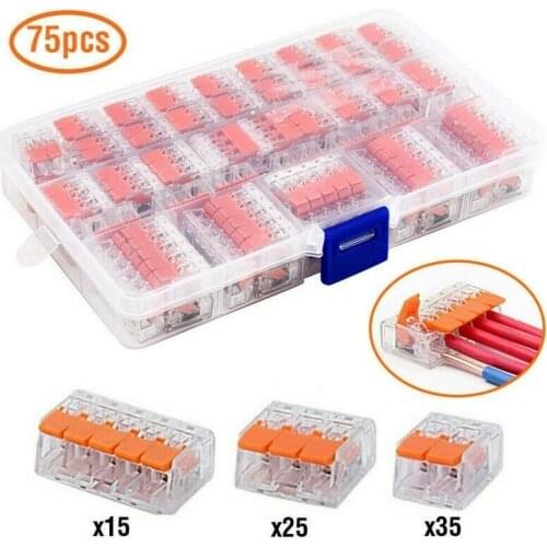 75pcs For 221 Electrical Connectors Wire Block Clamp Terminal Cable Reusable Mini Quick Home Wire Terminal Connector