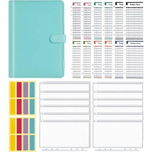 A6 Budget Binder Money Saving Cash Envelopes System Cover,Waterproof Clear Binder Pockets,Expense Budget Planner