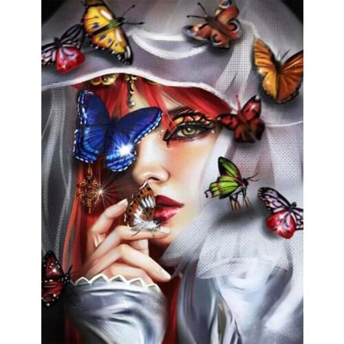 Diamond Embroidery Woman Full Square Round Diamond Painting Butterfly New Arrival Mosaic Girl Portrait Rhinestone Art