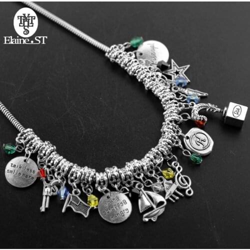Hamilton Broadway Musical Alloy Big Statement Necklace "Rise up"Bracelet with Star,Gun,Music Symbol,Leaf Charms Necklace