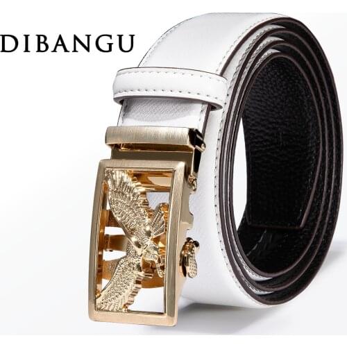 Brand Mens Autoamtic Buckle Leather Belts Business Casual Quality Golf Belt Luxury White Alloy Buckle Belt for Man Homme Gift