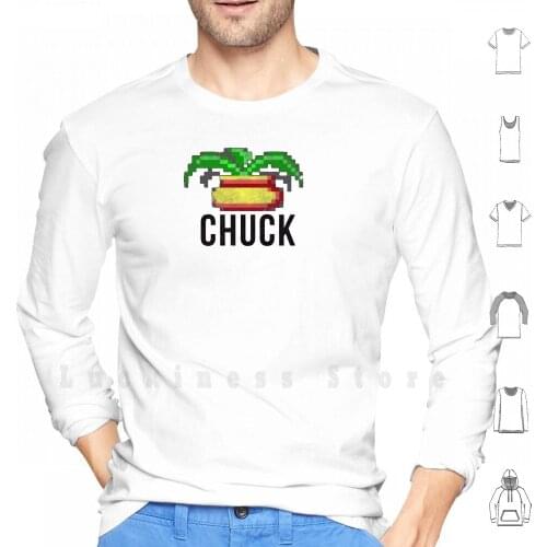 Chuck The Plant-White Hoodie Long Sleeve Chuck Plant Lucasarts Lucas Adventure Game Games Maniac Mansion Day Of The
