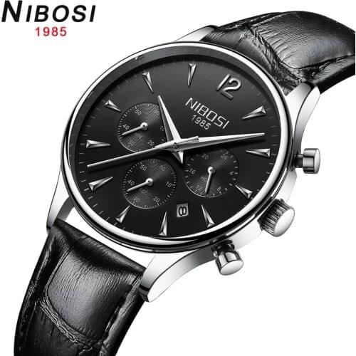 NIBOSI Luxury Top Brand Sport Watches Men Watch Quartz Clock Leather Strap Date Fashion Wrist Watch Waterproof Reloj Hombre