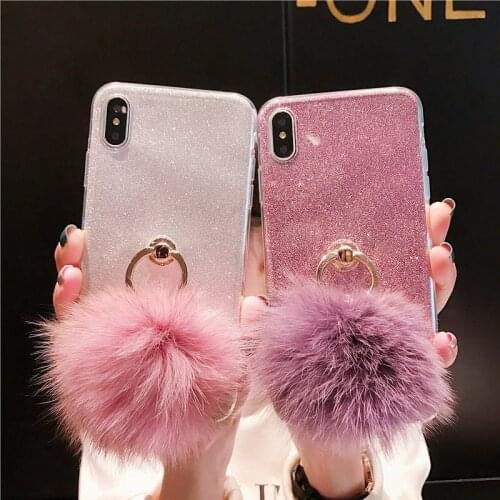 Plush Ball Glitter Case For Sony XZ4 XZ3 XZ2 XZ1 Compact XZ1 Plus L2 XA1 XA2 Ultra L1 XZ Premium C6 C5 C3 Z5 Z4 Z3 Z2 Z1 Cover