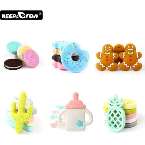 Keep&Grow 1pc BPA Free Baby Teethers Food Grade Silicone Teether Baby Teething Chew Silicone Beads DIY Teething Necklace Toys