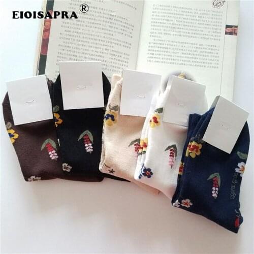 [EIOISAPRA]Korean Style Vintage Fashion Jacquard Breathable Creative Women Socks Rose Cherry Blossom Harajuku Funny Socks