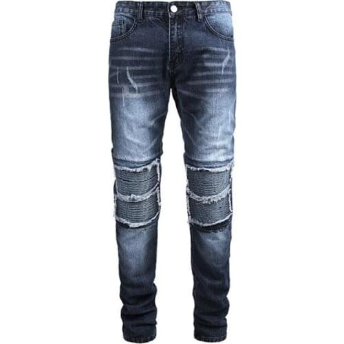 European style men jeans Men slim jeans pants mens denim trousers zipper blue hole Pencil Pants jeans for men