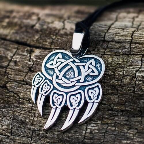 EYHIMD Celtics Viking Silver Color Stainless Steel Bear Claw Pendant Necklace Nordic Amulet Jewelry