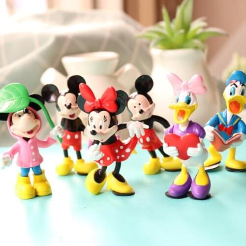 6pcs Disney Mickey Mouse Minnie Mouse Donald Duck Figure Toys Kids Birthday Cake Decoration PVC Anime Peripheral Toys Gift