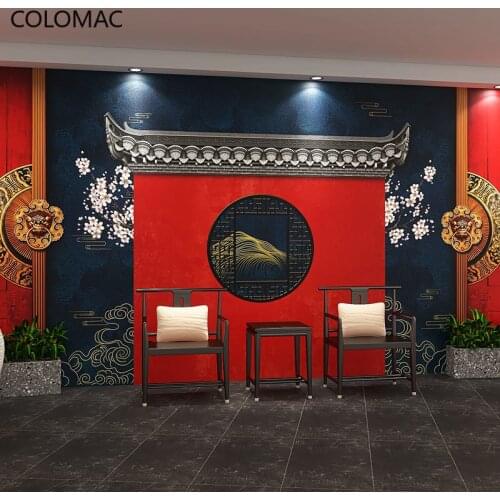 Colomac Custom Game Chinese Style Forbidden City Red Wall Architecture Background Dressing Hall Hot Pot Shop Wallpapers Dropship
