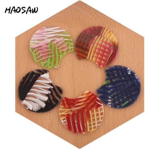 HAOSAW 34*36MM 6Pcs/Lot HandMade/Acetic Acid Charm/Stripe Printed/Coin Shape/Jewelry Making/Jewelry Accessories/Earring Findings
