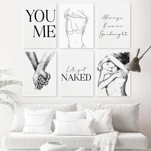 Line Sexy Girl Gets Naked Holding Hands Wall Art Canvas Painting Simple Poster For Living Room Home Interior Bedroom Decoration