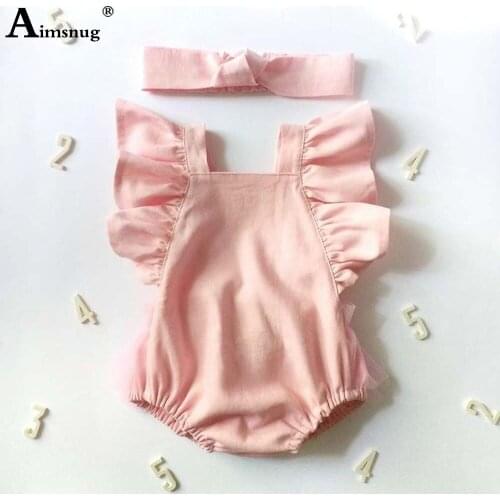 Baby Girls Linen Rompers Kids Clothing Toddler Girl Sweet Princess Bodysuits European Style 2021 Summer Ruffle Sleeve Playsuit