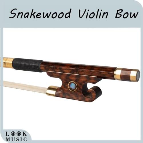 Master Snakewood Violin Bow Full Size W/Paris Eye Snake Wood Frog 4/4 Full Size Violin Straight Stick Natural Bow Horse Hair