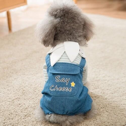 Cute Dog Stripe Knitted Denim Rompers Pet Dog Winter Thin Couple Dress for Puppy Chihuahua Bichon Christmas Halloween Clothing