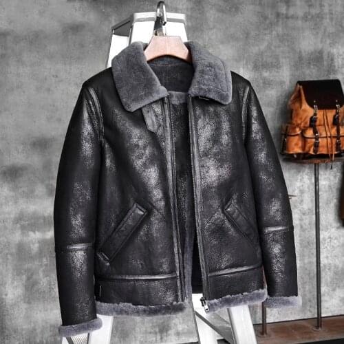 B3 Jacket Flying Jacket Mens Shearling Skeepskin Leather Jacket Mens Fur Coat Aviation Leathercraft Pilots Winter Men Jacket