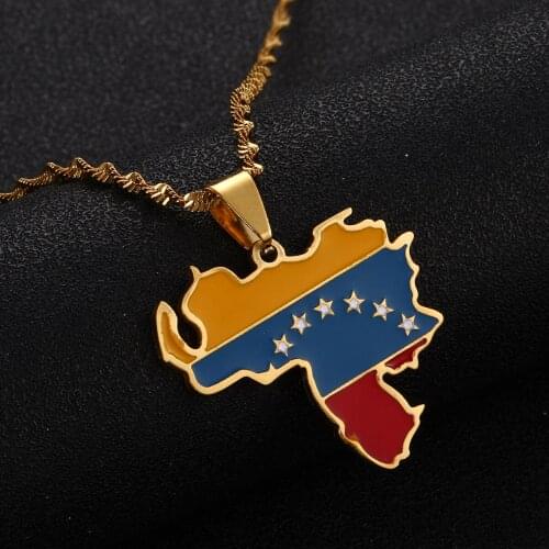 Stainless Steel Venezuela Map Flag Pendant Necklace Fashion Venezuelan Map Jewelry