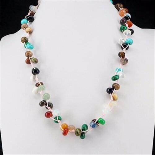 Druzy Hand Woven Bohemia Energy Necklace Natural Crystal Stone Oval Beads String Neckalce Colorful Natural Stone Jewelry