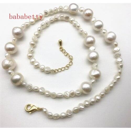 Fashion New Natural Freshwater white Pearl Irregular Baroque Small 4-5MM big 9-10MM Pearl Necklace 20