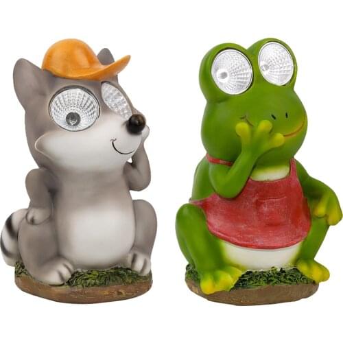 Oudoor Solar Power Garden Decor LED Light Eyes Animal Statue Balcony Art