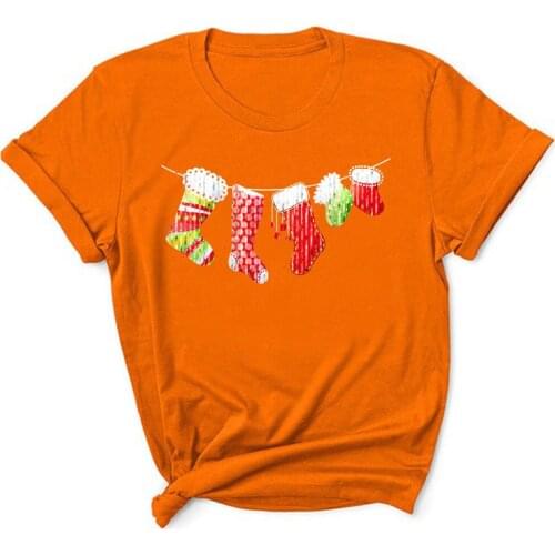 Christmas socks Woman Print Harajuku Summer Tshirts Casual Round Neck Short Slee Top Tee Shirt TX9127