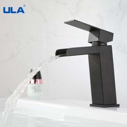 ULA Waterfall Basin Faucet Bathroom Deck Mounted Hot Cold Water Basin Black Sink Mixer Faucet Taps Sink Tap (not includ hose)